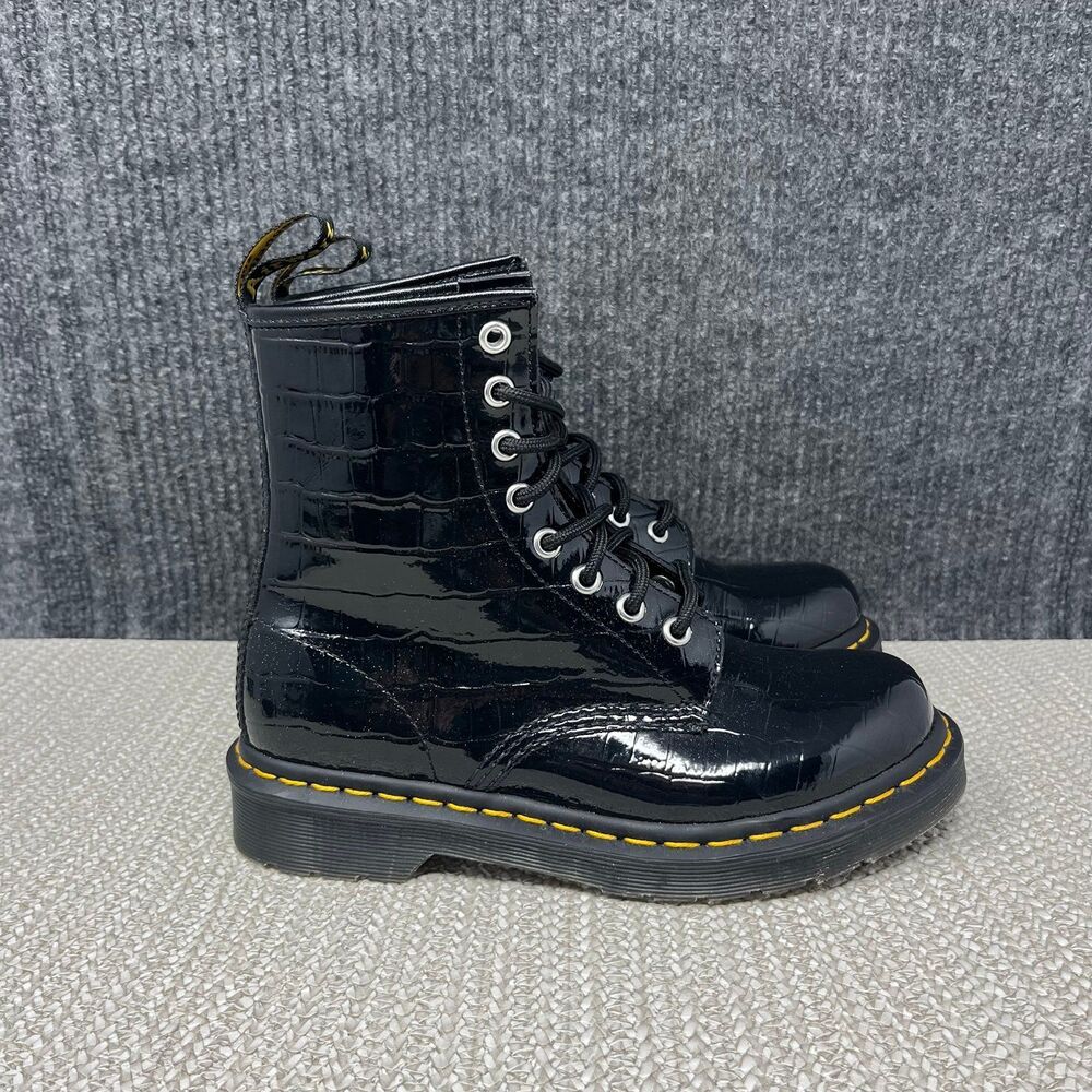 Dr. Martens 1460 Patent Crocodile Print Boots Black Leather Women’s 6 US